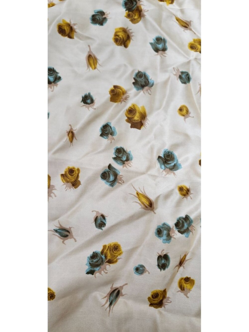 Vintage Floral Silk Scarf Square Cream Blue Yellow Rose Print Neck Hair Head 30' - Picture 3 of 7